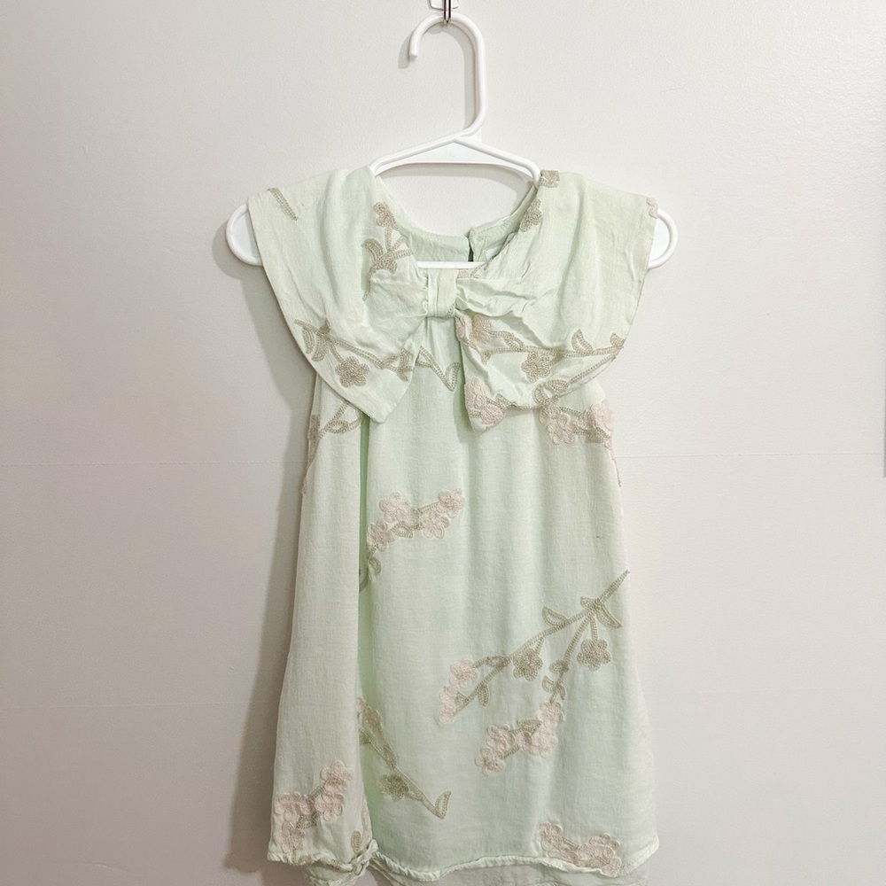 Zara Light Green Dress with Bow Collar
